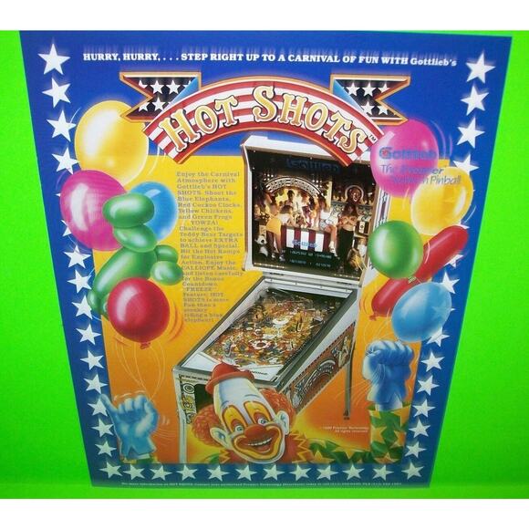 Hot Shots Pinball Flyer Original NOS Vintage Retro Game 1989 Carnival Theme Art - Picture 4 of 5